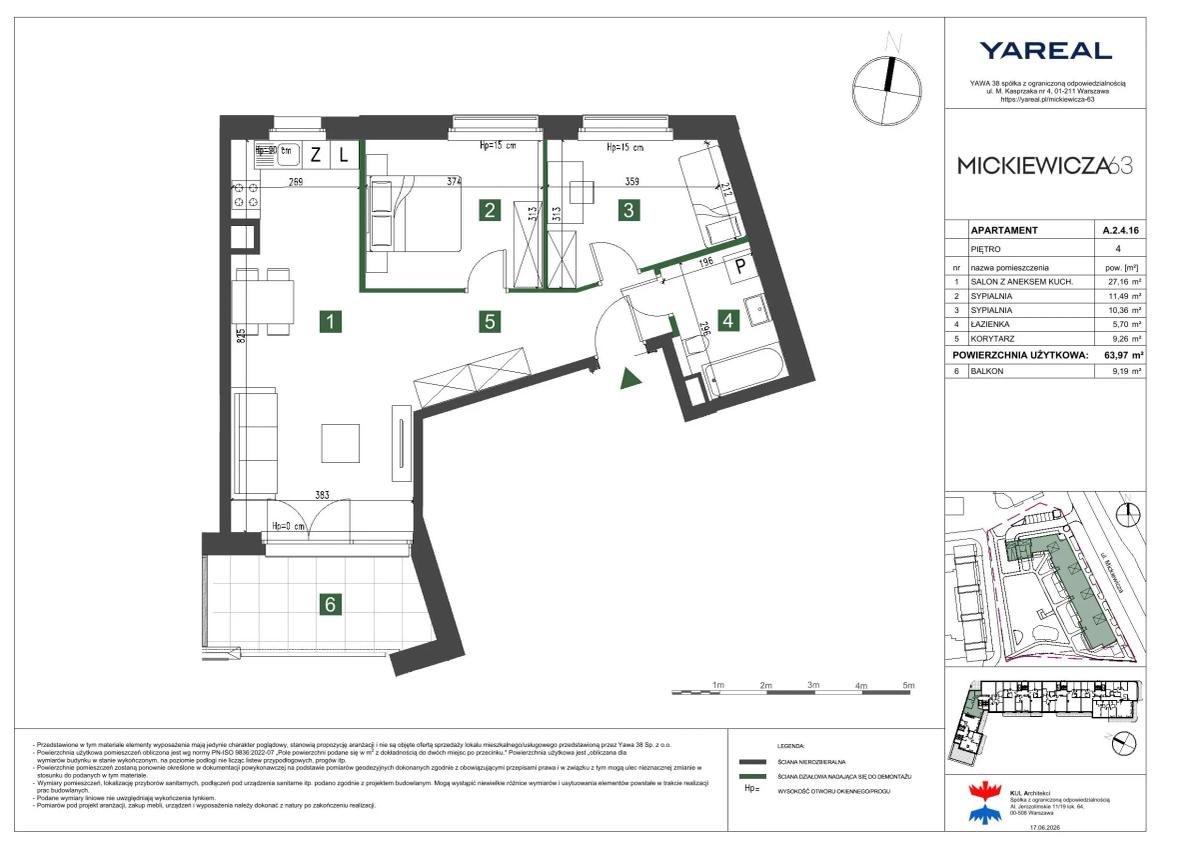 3 rooms · 64 m² · Floor 4 · Unit A.2.4.16