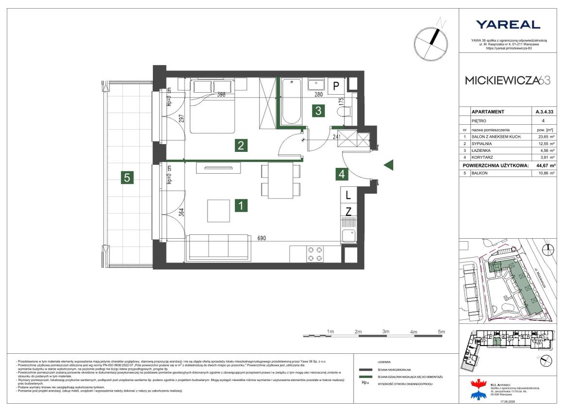 2 rooms · 44,7 m² · Floor 4 · Unit A.3.4.33