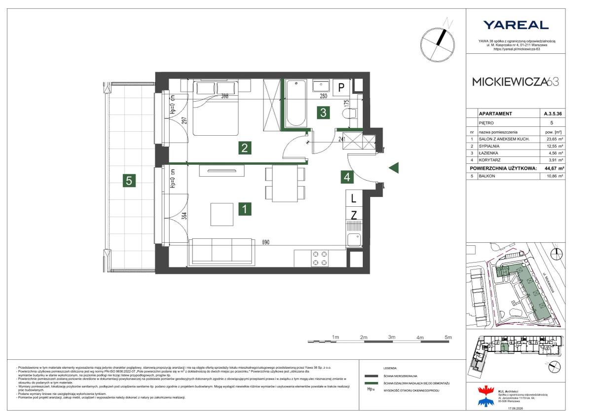 2 rooms · 44,7 m² · Floor 5 · Unit A.3.5.36