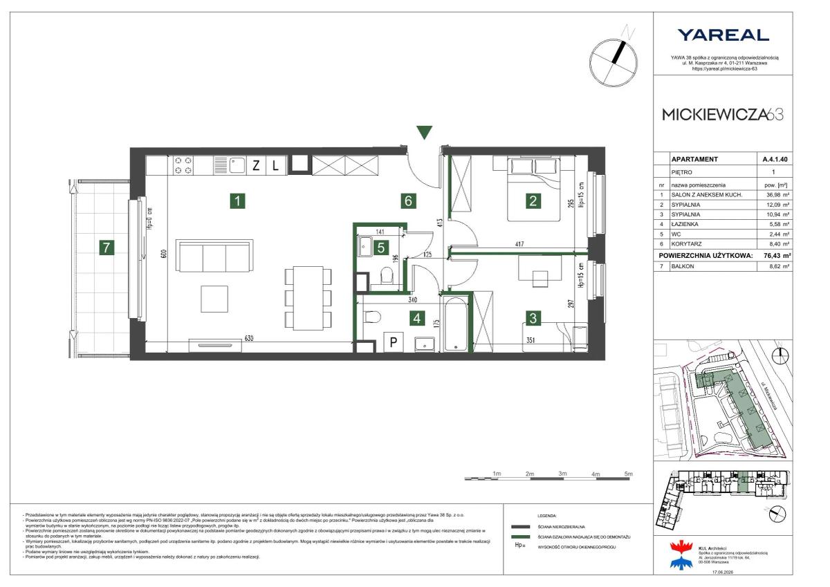 3 rooms · 76,4 m² · Floor 1 · Unit A.4.1.40