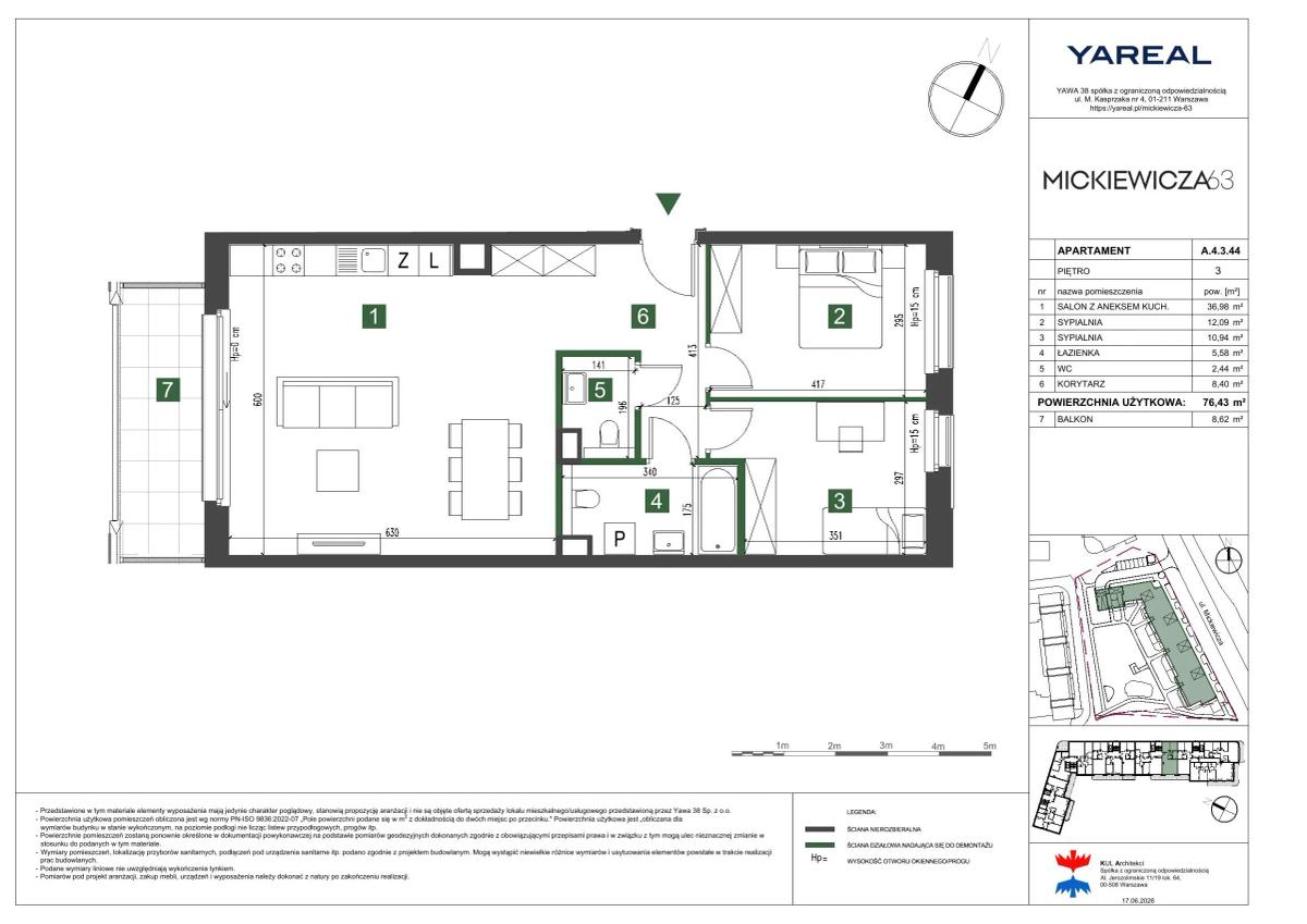 3 rooms · 76,4 m² · Floor 3 · Unit A.4.3.44