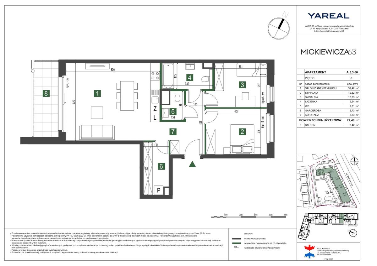 3 rooms · 77,5 m² · Floor 3 · Unit A.5.3.60