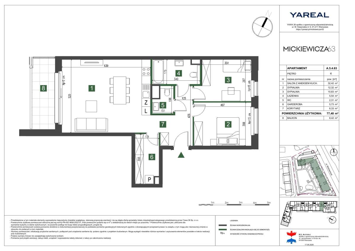 3 rooms · 77,5 m² · Floor 4 · Unit A.5.4.63