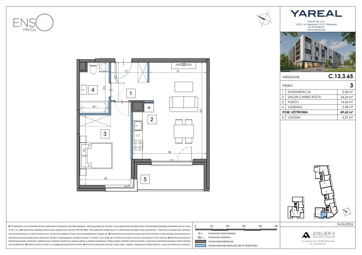 2 rooms · 49,6 m² · Floor 3 · Unit C.13.3.65