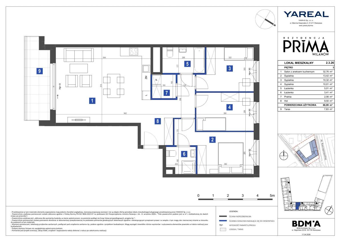 4 pokoje · 87 m² · Piętro 3 · Lokal 2.3.26
