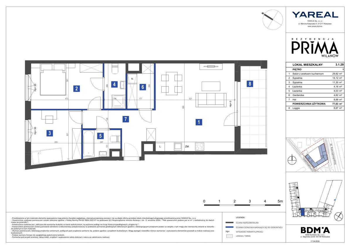 3 pokoje · 77 m² · Piętro 1 · Lokal 3.1.29