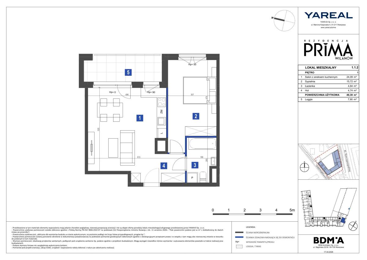 2 pokoje · 49,4 m² · Piętro 1 · Lokal 1.1.2