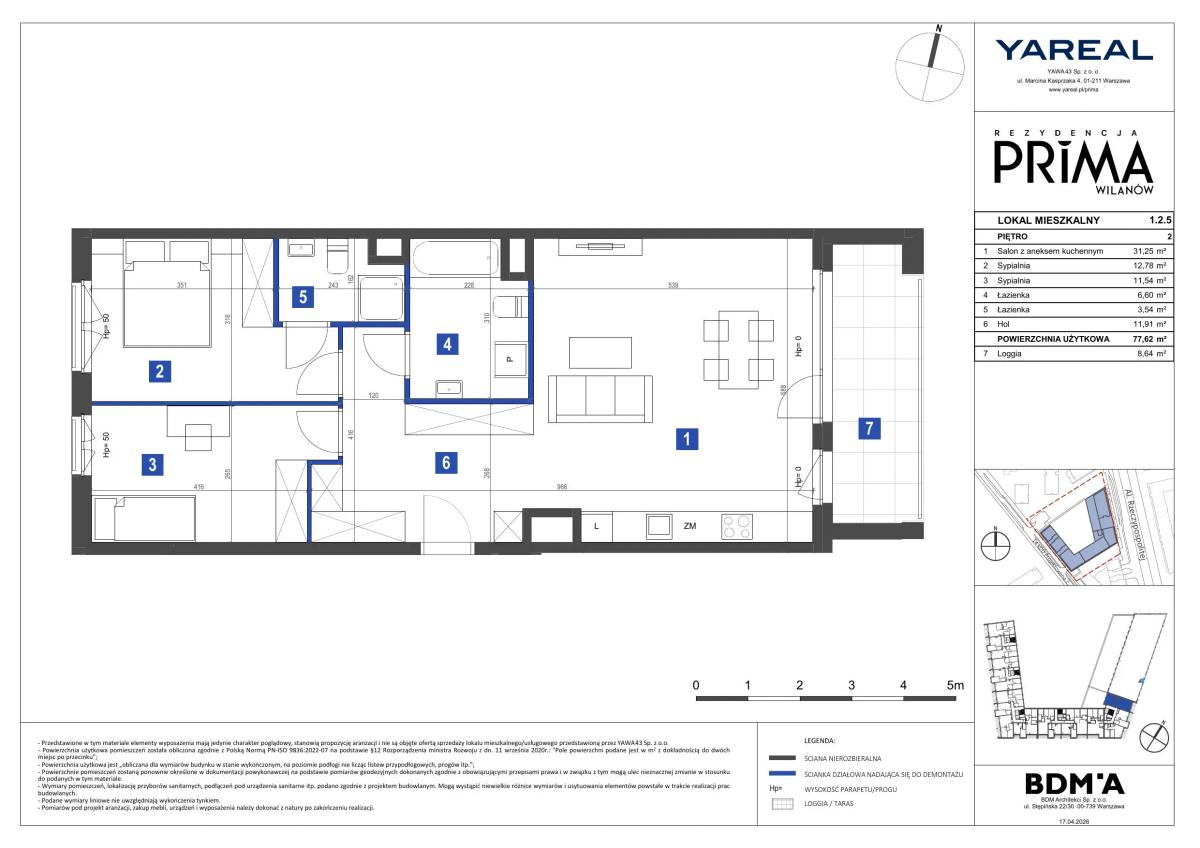 3 pokoje · 77,6 m² · Piętro 2 · Lokal 1.2.5