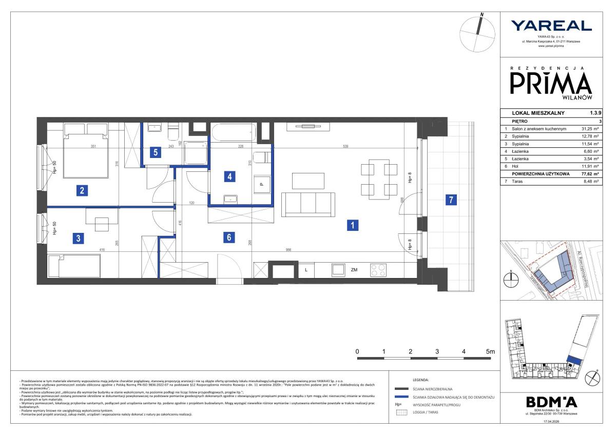 3 pokoje · 77,6 m² · Piętro 3 · Lokal 1.3.9