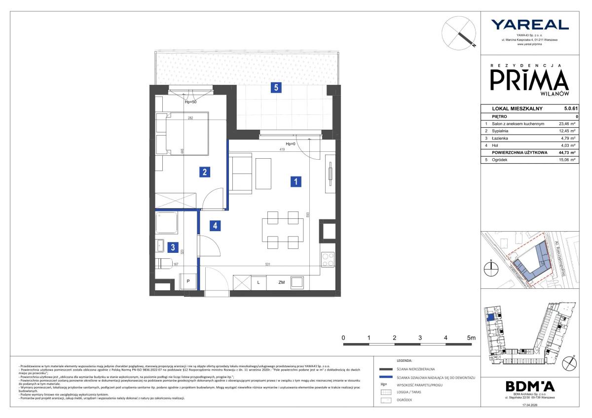2 pokoje · 44,7 m² · Piętro 0 · Lokal 5.0.61