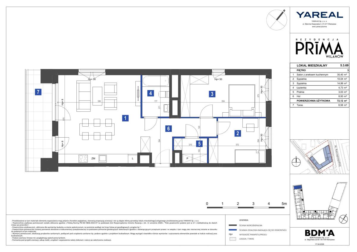 3 pokoje · 72,1 m² · Piętro 3 · Lokal 5.3.69