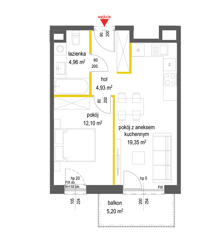 2 rooms · 41,3 m² · Floor 1 · Unit 4