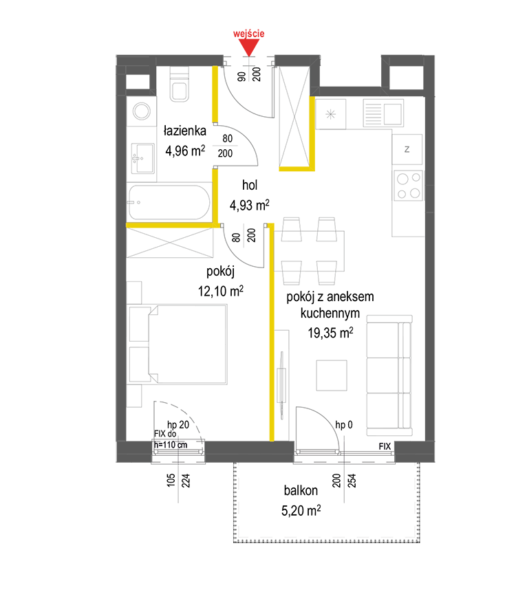 2 rooms · 41,3 m² · Floor 5 · Unit 40