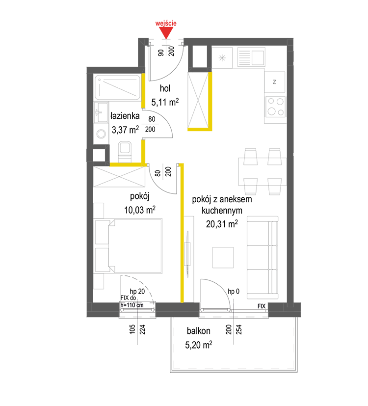2 rooms · 38,8 m² · Floor 1 · Unit 5