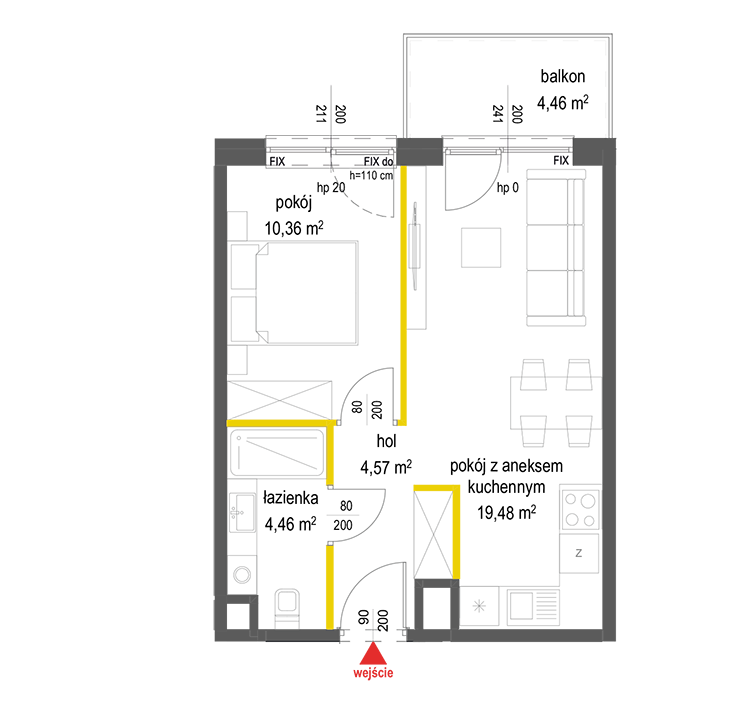 2 rooms · 38,9 m² · Floor 1 · Unit 74