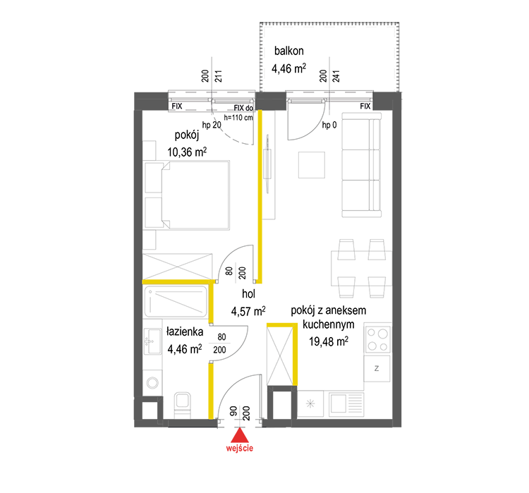 2 rooms · 38,9 m² · Floor 2 · Unit 83