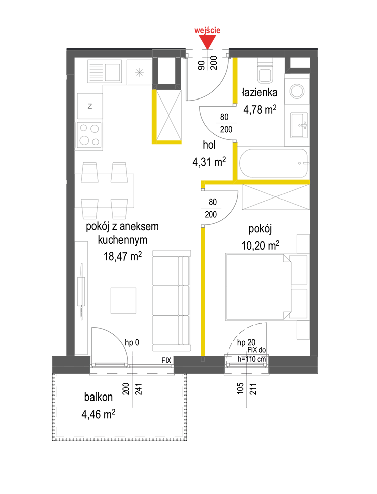 2 rooms · 37,8 m² · Floor 2 · Unit 85