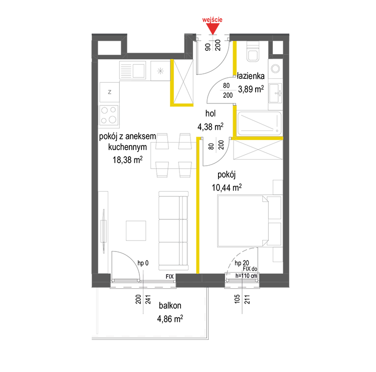 2 rooms · 37,1 m² · Floor 2 · Unit 87