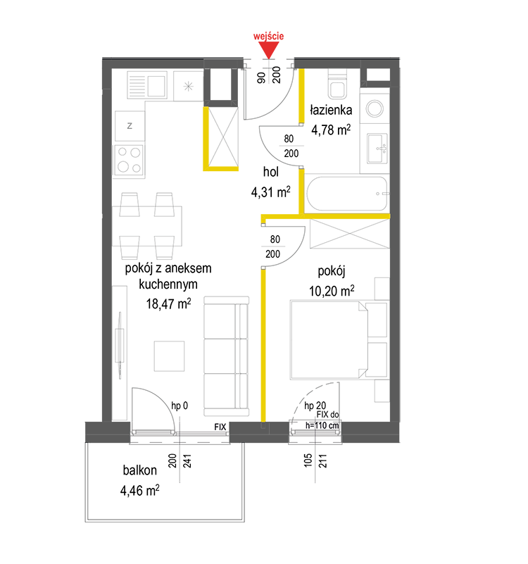2 rooms · 37,8 m² · Floor 3 · Unit 94