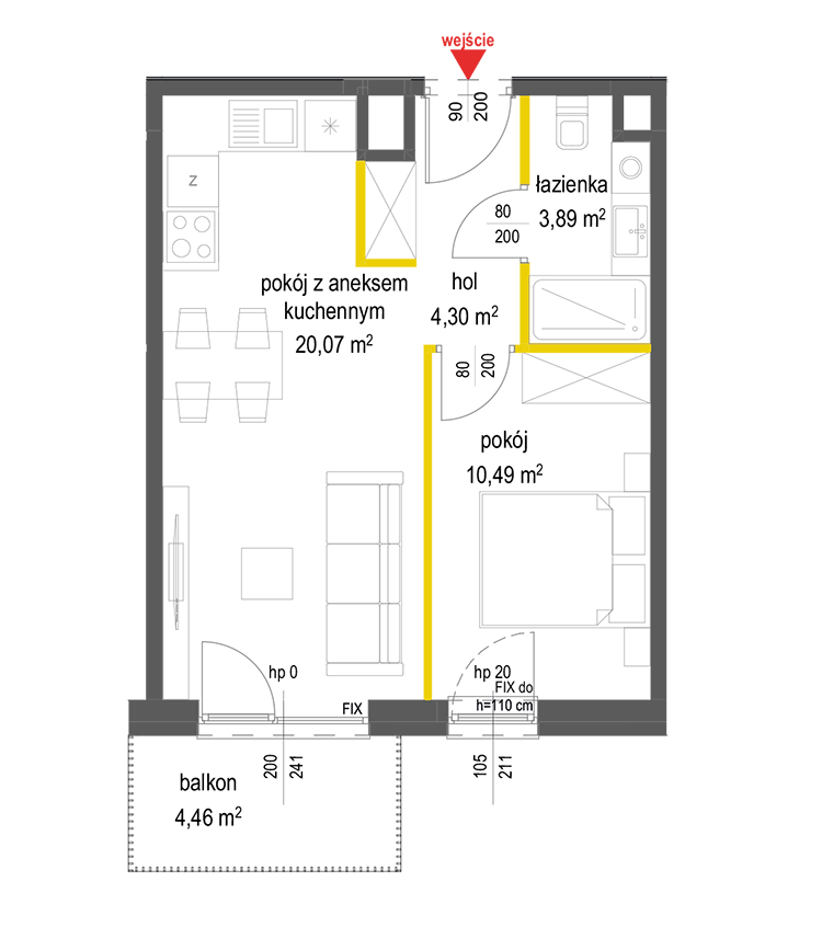 2 rooms · 38,8 m² · Floor 3 · Unit 95