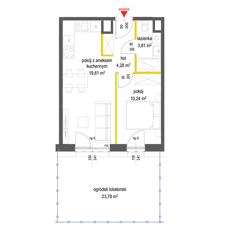 2 rooms · 38 m² · Floor 0 · Unit 105