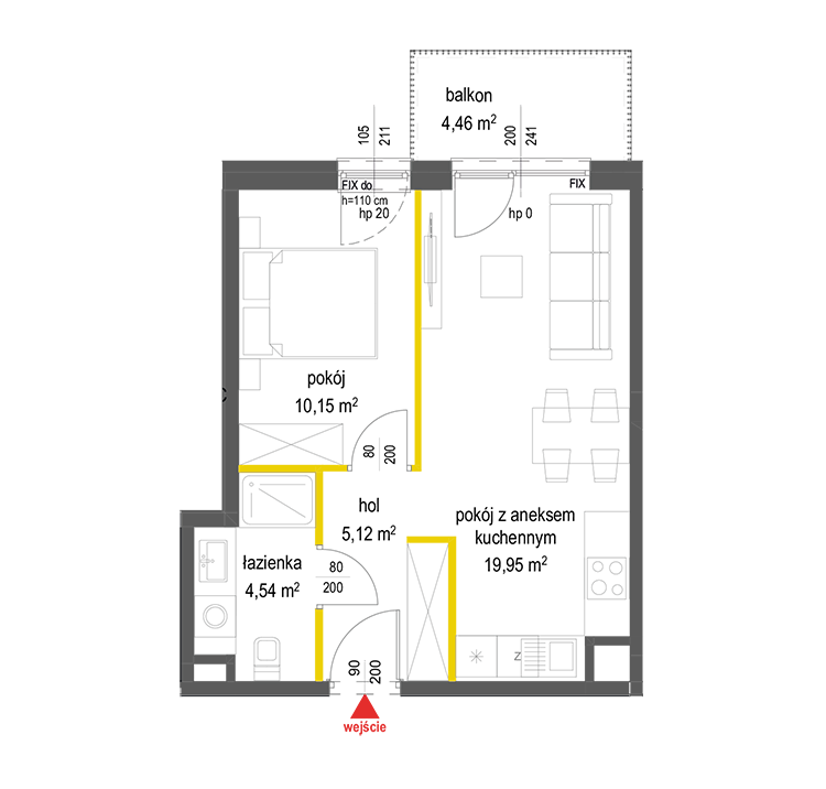 2 rooms · 39,8 m² · Floor 1 · Unit 107