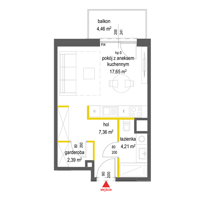1 room · 31,6 m² · Floor 1 · Unit 114