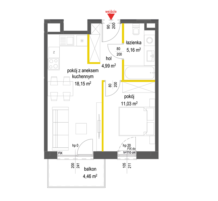 2 rooms · 39,3 m² · Floor 2 · Unit 119
