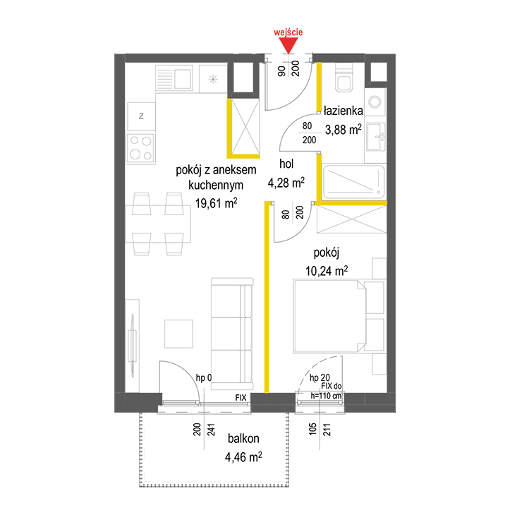 2 rooms · 38 m² · Floor 2 · Unit 120