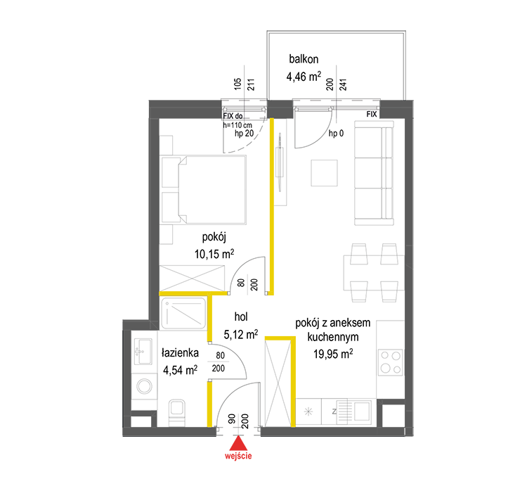 2 rooms · 39,8 m² · Floor 3 · Unit 123