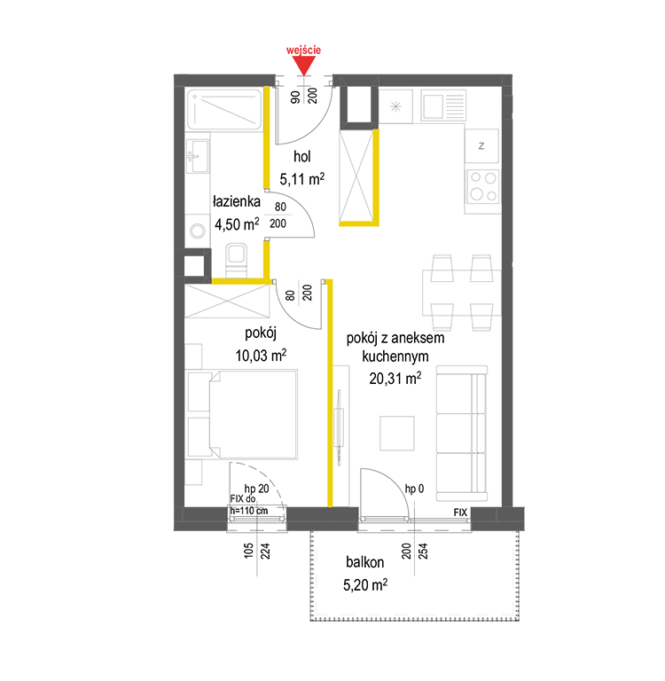 2 rooms · 40 m² · Floor 2 · Unit 14