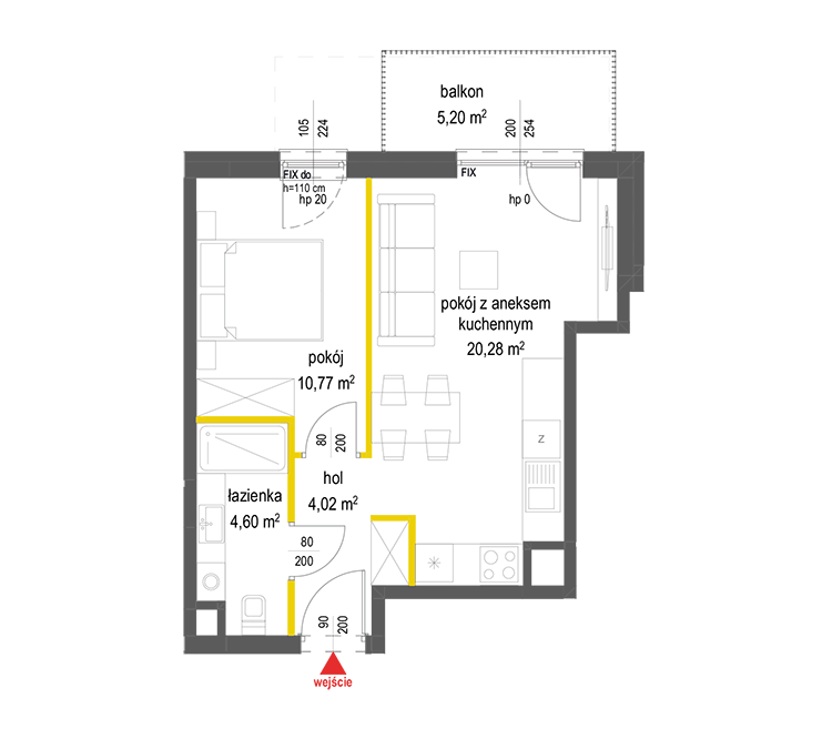 2 rooms · 39,7 m² · Floor 4 · Unit 36