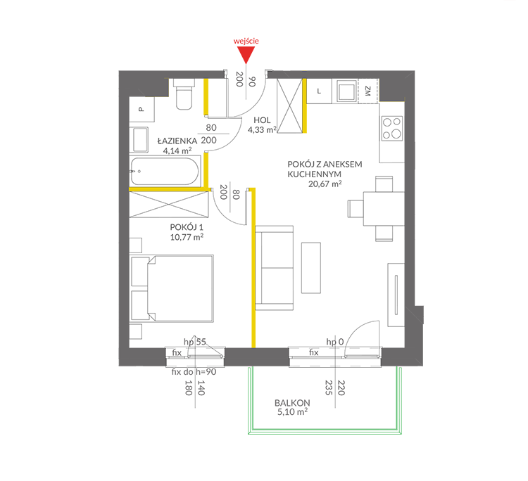 2 кімнат · 39,8 m² · Поверх 2 · Квартира 125