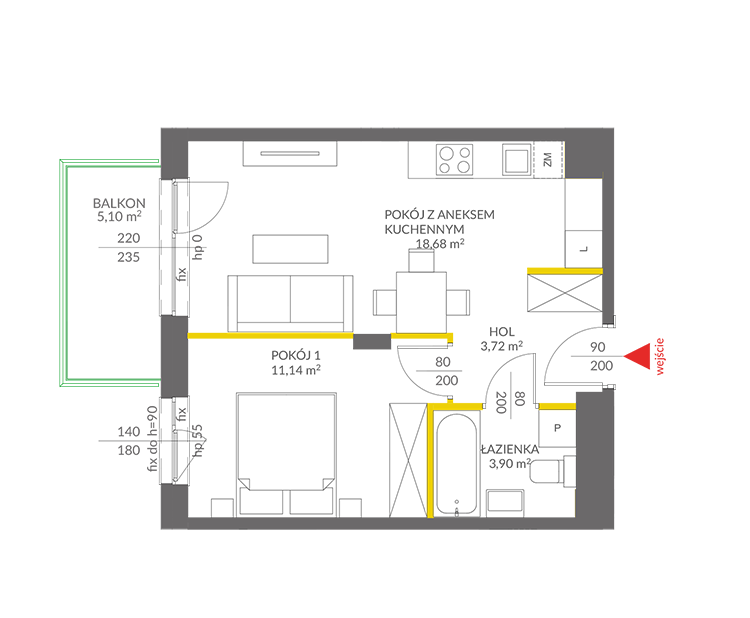 2 кімнат · 37,4 m² · Поверх 1 · Квартира 16