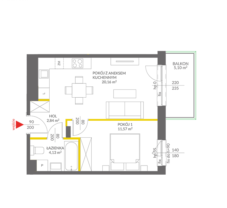 2 кімнат · 38,9 m² · Поверх 0 · Квартира 54