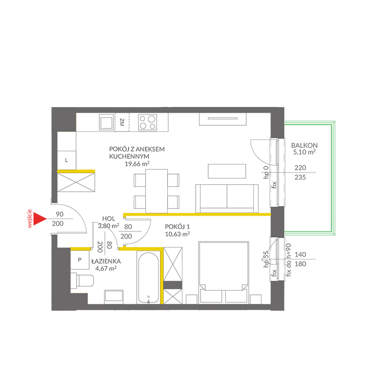 2 кімнат · 38,8 m² · Поверх 1 · Квартира 61
