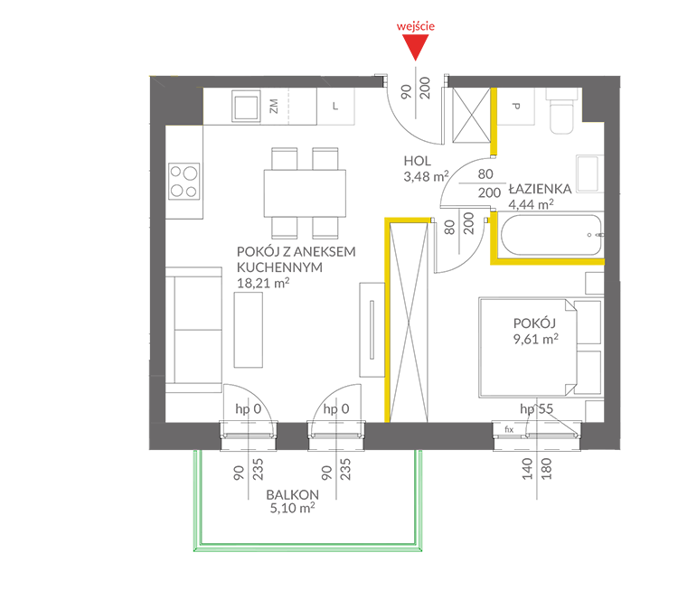 2 кімнат · 35,7 m² · Поверх 2 · Квартира 116
