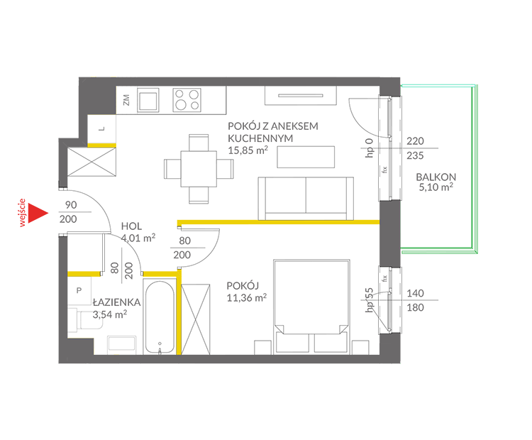 2 кімнат · 34,8 m² · Поверх 1 · Квартира 134
