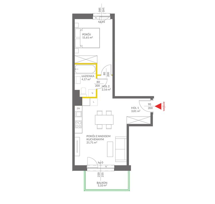 2 кімнат · 43,5 m² · Поверх 1 · Квартира 130