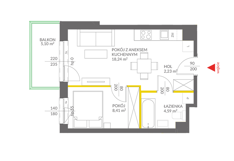 2 кімнат · 33,5 m² · Поверх 2 · Квартира 84