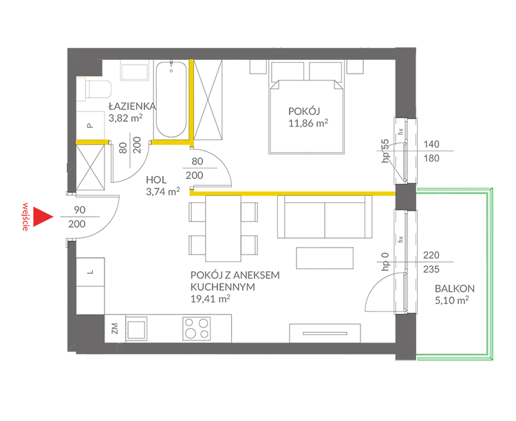 2 кімнат · 38,8 m² · Поверх 2 · Квартира 61