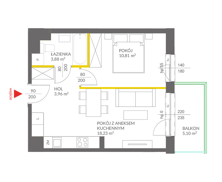 2 кімнат · 36,9 m² · Поверх 2 · Квартира 62