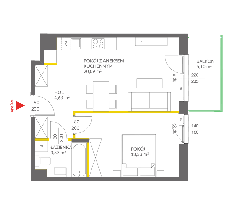2 кімнат · 41,9 m² · Поверх 2 · Квартира 63