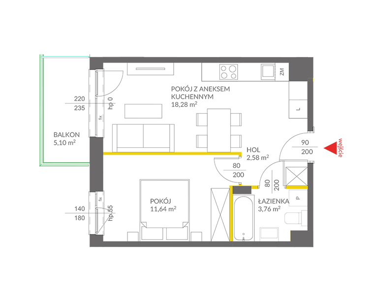 2 кімнат · 36,3 m² · Поверх 2 · Квартира 68