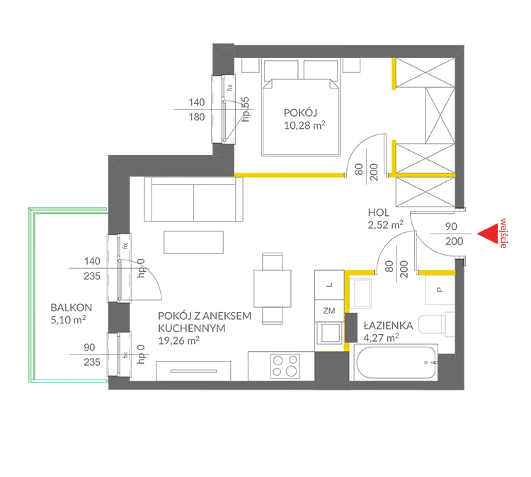 2 кімнат · 36,3 m² · Поверх 2 · Квартира 69