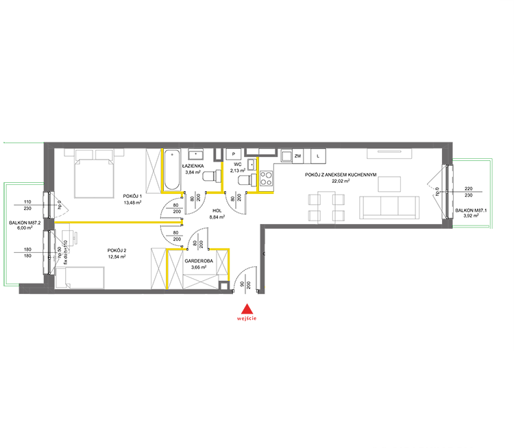 3 rooms · 66,5 m² · Floor 1 · Unit 87