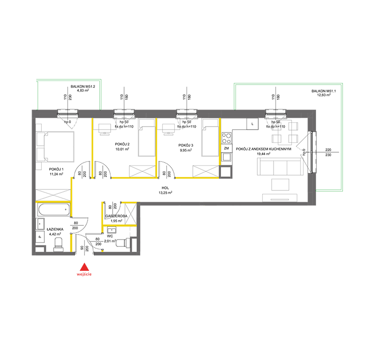 4 rooms · 72,2 m² · Floor 2 · Unit 51