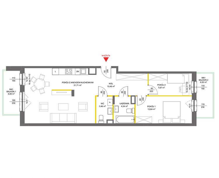 3 кімнат · 70,4 m² · Поверх 2 · Квартира 41