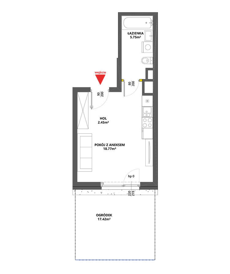 1 комната · 27 m² · Этаж 0 · Квартира 77