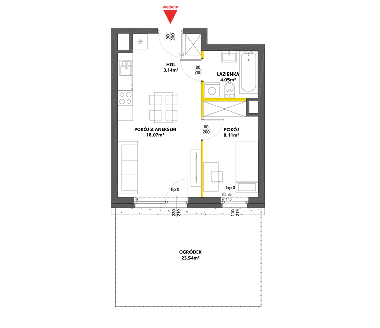 2 комнаты · 33,4 m² · Этаж 0 · Квартира 2